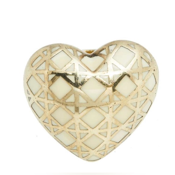 DIOR VINTAGE ENAMEL CANNAGE HEART COCKTAIL RING - Picture 3 of 8
